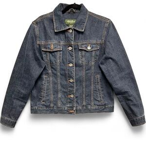 Eddie Bauer Denim Trucker Jacket‎ Womens Small Blue Cotton Western Cowgirl Biker